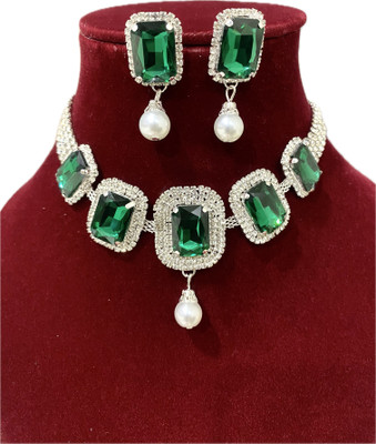 Vacker Alloy Silver Green, Silver Jewellery Set(Pack of 1)