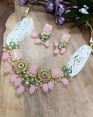 SatnamCreation Alloy Gold-plated Pink Jewellery Set(Pack of 1)