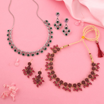 Alasca Brass Gold-plated Silver, Gold, Green, Pink Jewellery Set(Pack of 2)