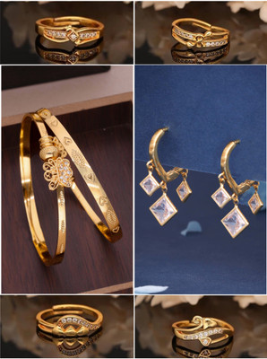VEDDAA Brass Gold-plated Beige Jewellery Set(Pack of 6)