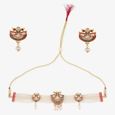 parth fancy artificial Brass, Alloy Gold-plated Red Jewellery Set(Pack of 1)