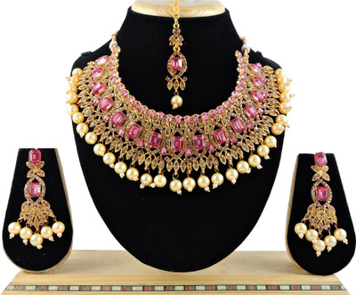 VATSALYA creation Alloy Silver Pink Jewellery Set(Pack of 3)