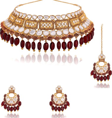 iij Alloy Gold-plated Maroon Jewellery Set(Pack of 1)