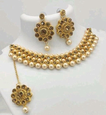 AMHRIK IMITATION Alloy Gold-plated Beige Jewellery Set(Pack of 1)