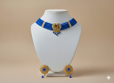 Ansha Alloy Gold-plated Blue Jewellery Set(Pack of 1)