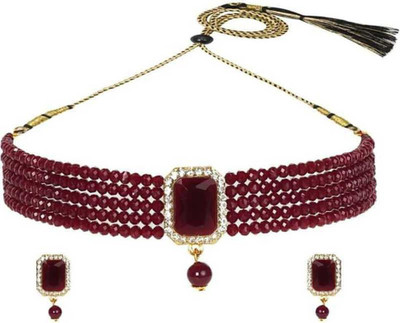 AMHRIK IMITATION Brass Silver Maroon Jewellery Set(Pack of 1)