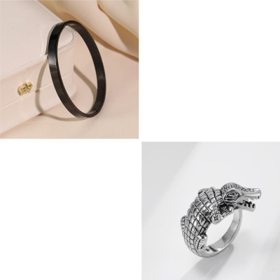 MAATRCHAAYA Stainless Steel Sterling Silver, Titanium Silver, Black Jewellery Set(Pack of 2)