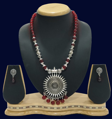 HARIHARA Oxidised Silver Maroon Jewellery Set(Pack of 1)