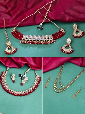 Sukkhi Alloy Gold-plated White, Red Jewellery Set(Pack of 3)