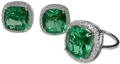 TSB Brass Rhodium Green Jewellery Set(Pack of 1)