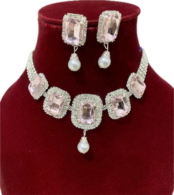 Varnii Alloy Silver Pink Jewellery Set(Pack of 1)