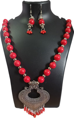 Loknath Handcraft Oxidised Silver Silver Red Jewellery Set(Pack of 1)