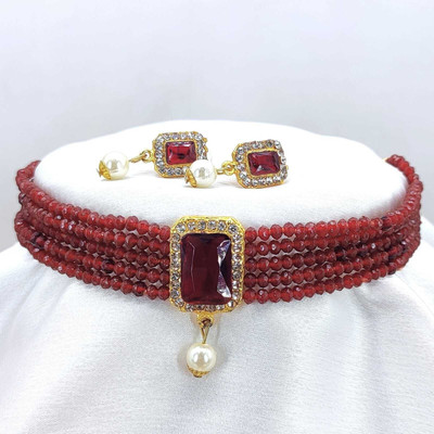 CHARBHUJA Alloy Gold-plated Maroon Jewellery Set(Pack of 2)