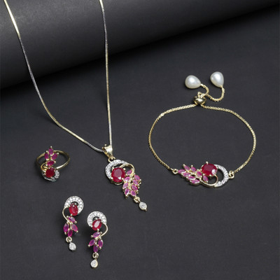 ZENEME Alloy Gold-plated Red Jewellery Set(Pack of 1)