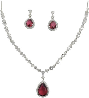 AKENTERPRISE Brass Silver Red Jewellery Set(Pack of 1)