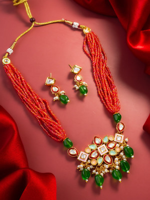 LUXOR Brass Gold-plated Red, Blue, Green, Gold Jewellery Set(Pack of 2)