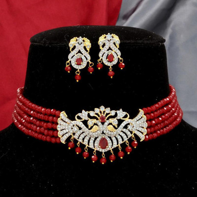 Anshi Art Alloy Gold-plated Red Jewellery Set(Pack of 1)