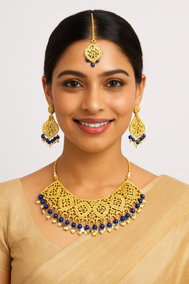urvashi jewels Brass Brass Blue Jewellery Set(Pack of 1)