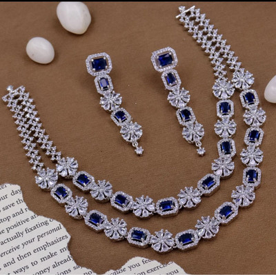 WAMIQA Brass Rhodium Blue, White Jewellery Set(Pack of 1)