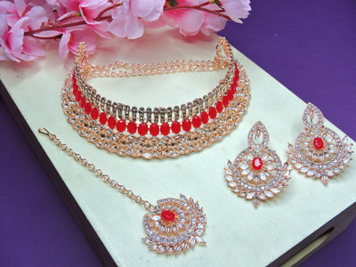 VATSALYA creation Alloy Gold-plated Red Jewellery Set(Pack of 1)