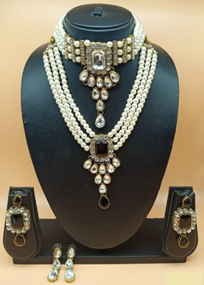 White pearl Alloy Gold-plated White, Black Jewellery Set(Pack of 1)