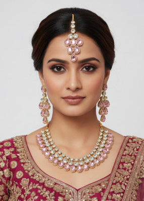 GetBling Alloy Gold-plated Pink Jewellery Set(Pack of 4)