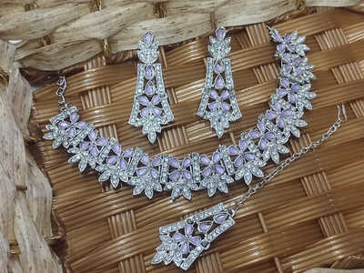 Rukma Alloy Rhodium Silver, Purple Jewellery Set(Pack of 1)
