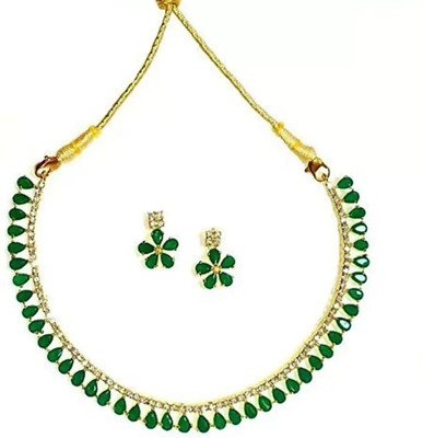 Pihoo Enterprise Brass Gold-plated Green Jewellery Set(Pack of 1)