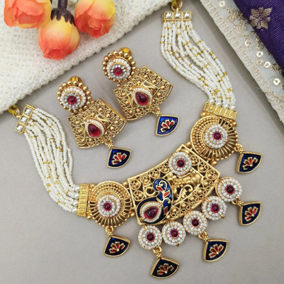 NANDAI Alloy Gold-plated Gold, Blue Jewellery Set(Pack of 1)