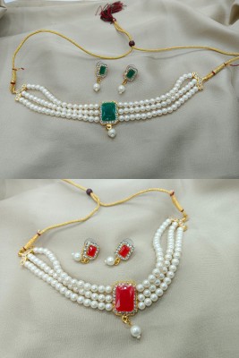 MAKHAN Alloy Gold-plated Green, Red Jewellery Set(Pack of 2)