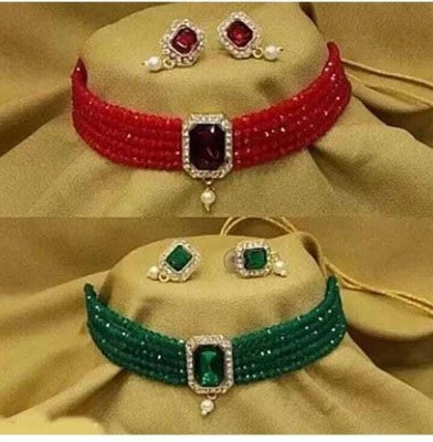 Akansha Fashion Alloy Gold-plated Red, Green, Multicolor Jewellery Set(Pack of 2)