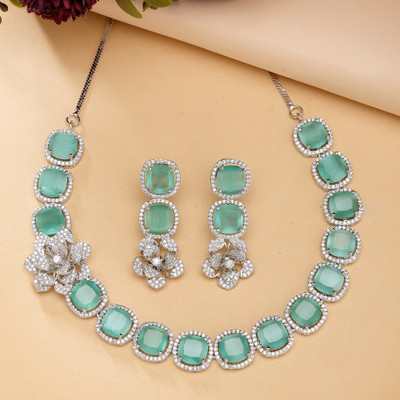 ZENEME Brass Rhodium Blue Jewellery Set(Pack of 3)