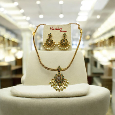 Kiajewels Brass Gold-plated Green Jewellery Set(Pack of 3)
