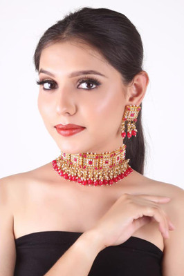 Kirti Traders Alloy Gold-plated Red Jewellery Set(Pack of 1)