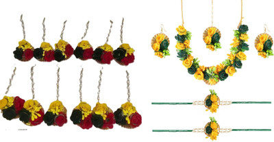 Rakhdi Jewellery Fabric Green, Yellow, Red, Yellow, Green Jewellery Set(Pack of 2)