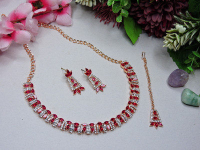 VATSALYA creation Alloy Gold-plated Pink Jewellery Set(Pack of 1)