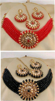 Ruhi Alloy Gold-plated Red, Black Jewellery Set(Pack of 2)