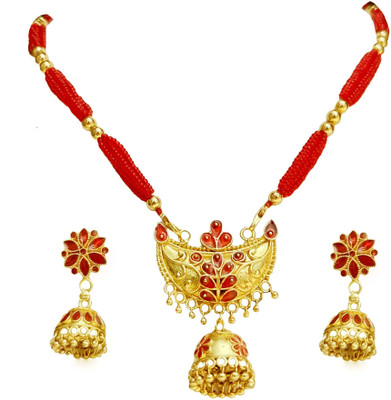 balaji gold Copper Gold-plated Red, Gold Jewellery Set(Pack of 1)