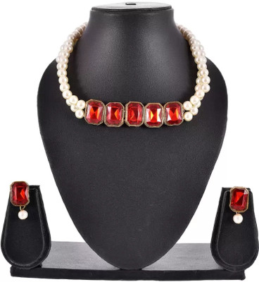 Kezlin Brass Gold-plated Red Jewellery Set(Pack of 1)