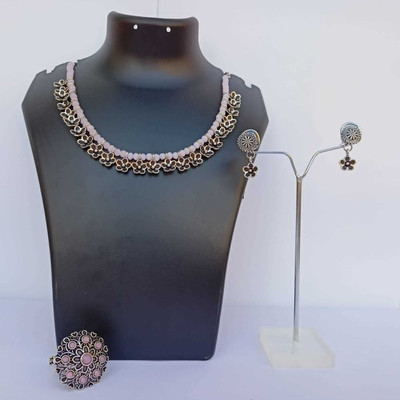 Rad Designer Oxidised Silver, Alloy Pink Jewellery Set(Pack of 1)