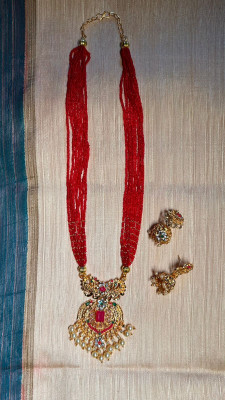 HARSHTEJ CREATION Brass, Alloy Gold-plated Red, Multicolor Jewellery Set(Pack of 1)