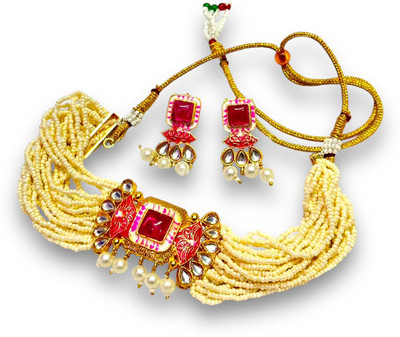nitya fashion Alloy Gold-plated Pink Jewellery Set(Pack of 1)