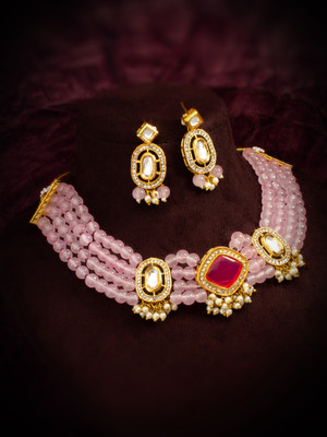 LUXOR Brass Gold-plated Pink Jewellery Set(Pack of 2)