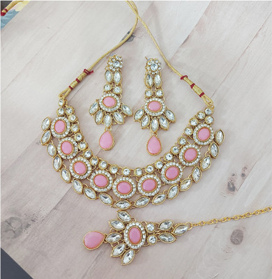 Chrishan Alloy Gold-plated Pink Jewellery Set(Pack of 1)