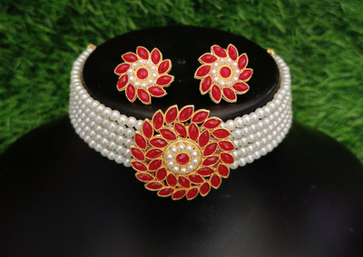 Keltron enterprise Alloy Gold-plated Red Jewellery Set(Pack of 1)