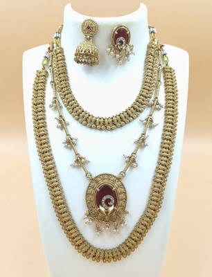 Joyful Alloy Gold-plated Red Jewellery Set(Pack of 1)