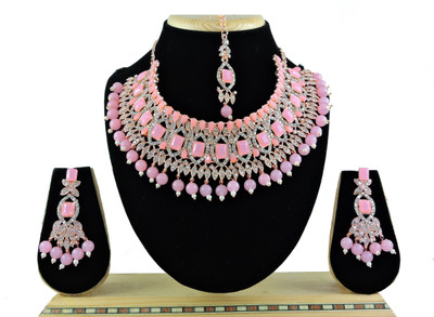 VATSALYA creation Alloy Silver Pink Jewellery Set(Pack of 1)