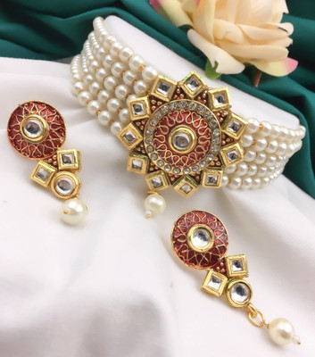 Shree Jai Sai Art Alloy Gold-plated Red Jewellery Set(Pack of 1)