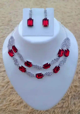 LIMBADI Alloy Silver Red Jewellery Set(Pack of 1)