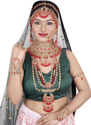 KKIMITATION Alloy Gold-plated Maroon Jewellery Set(Pack of 1)